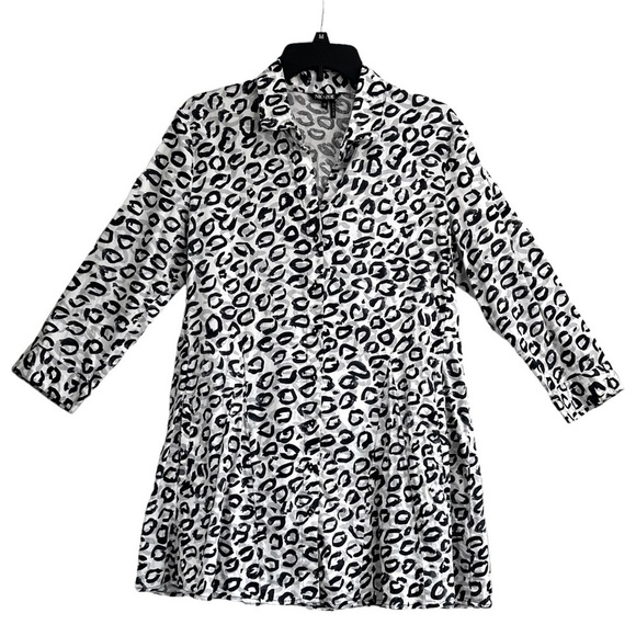 Nic + Zoe Kisses White Navy Leopard Print Cotton Tunic/Jacket Size Medium - Picture 10 of 10